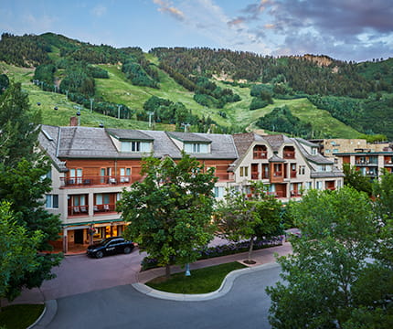 The Little Nell hotel at the base of Aspen Mountain in the summertime.