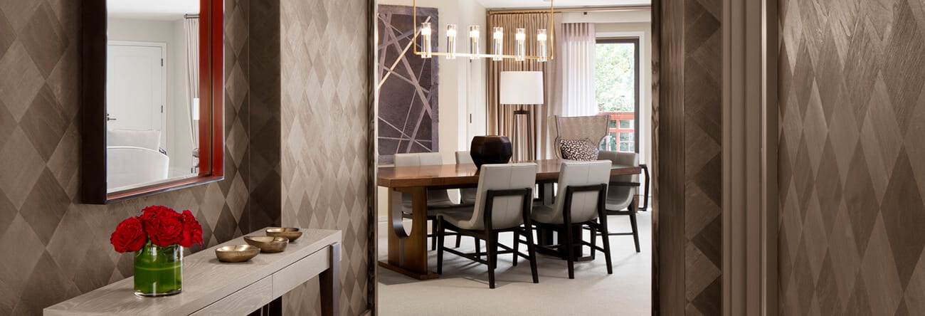 Entryway to the dining room of the luxurious Iselin Suite at The Little Nell in Aspen.