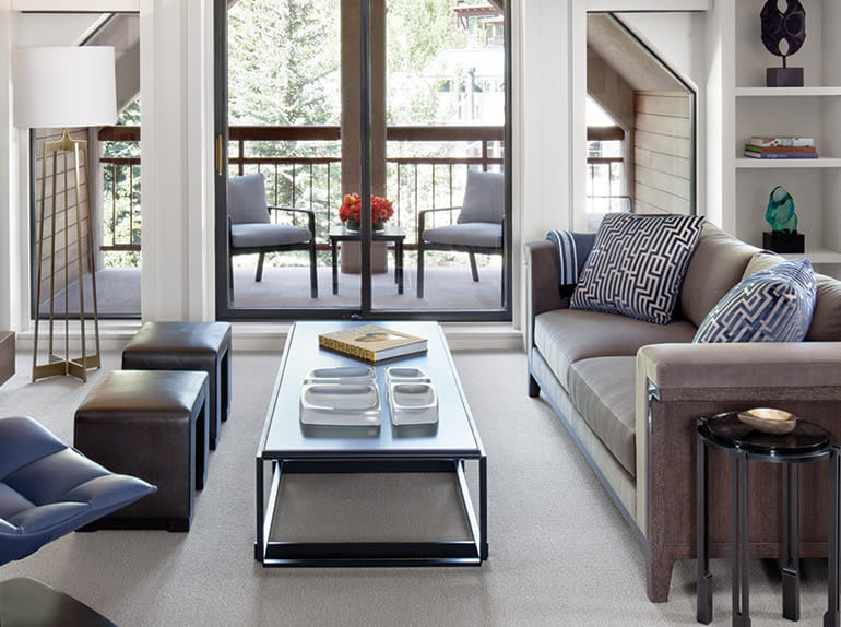 a living room with a couch and a coffee table