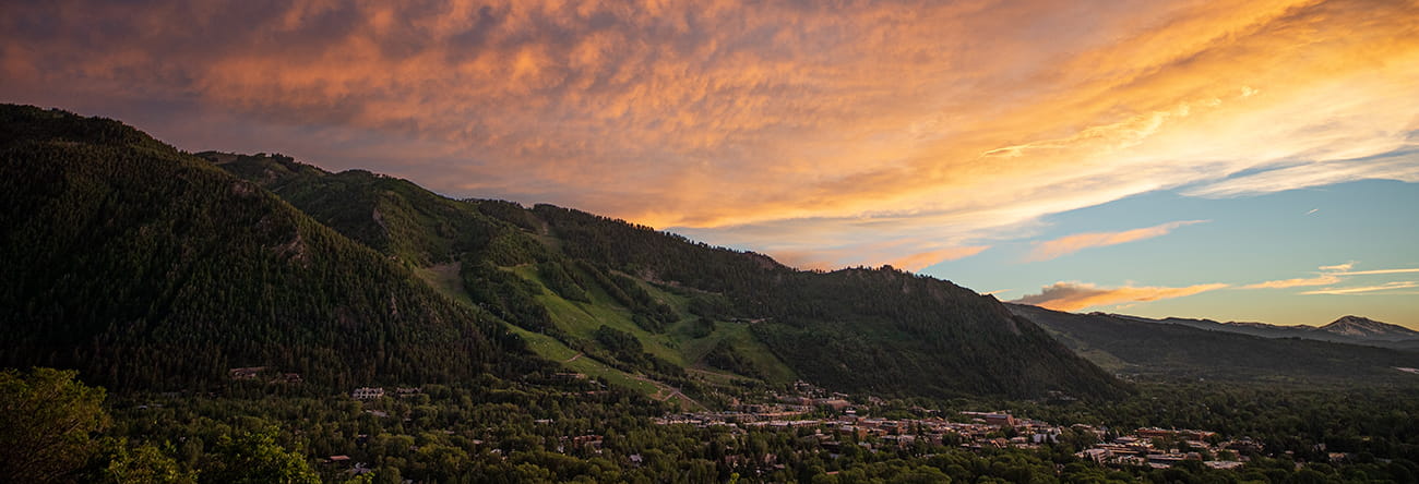 overlooking the town of aspen at sunset