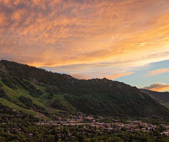overlooking the town of aspen at sunset