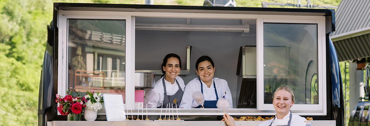 The Little Nell's pastry team in a food truck at the base of Aspen Mountain