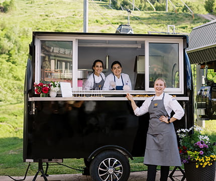 The Little Nell's pastry team in a food truck at the base of Aspen Mountain