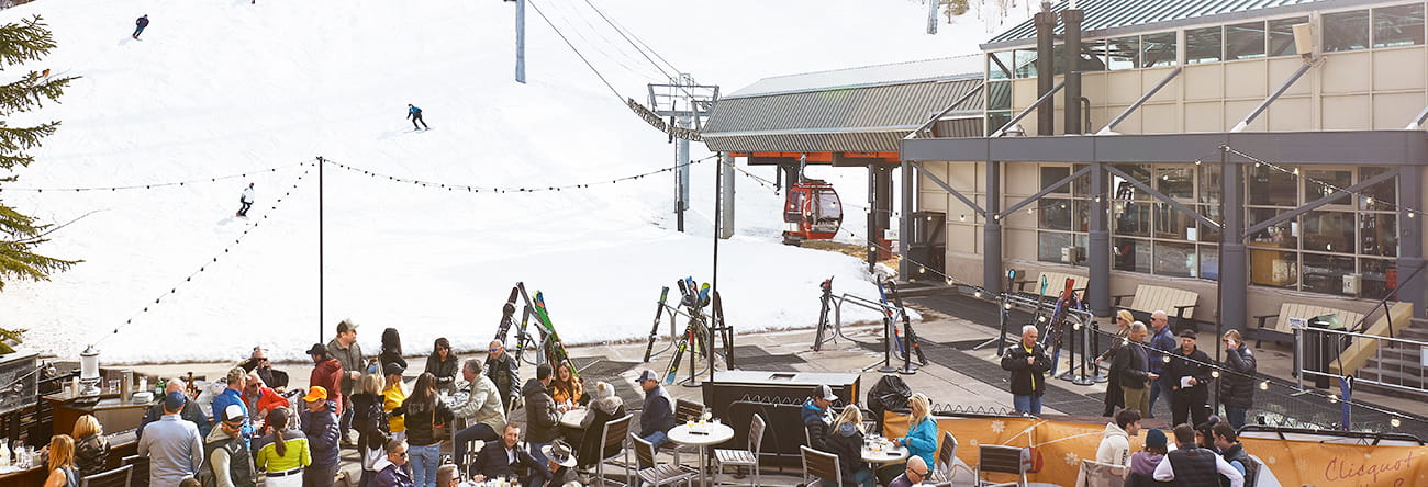Patio dining next to the ski slope in Aspen.