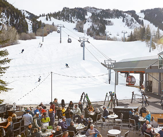 Patio dining next to the ski slope in Aspen.