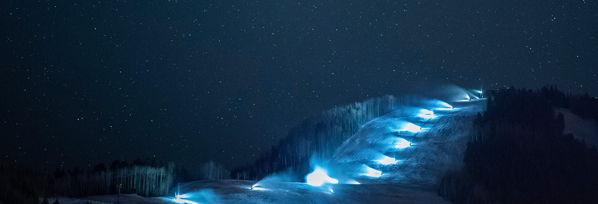 mountain ski run at night