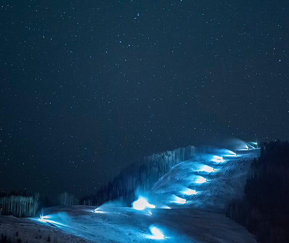 mountain ski run at night