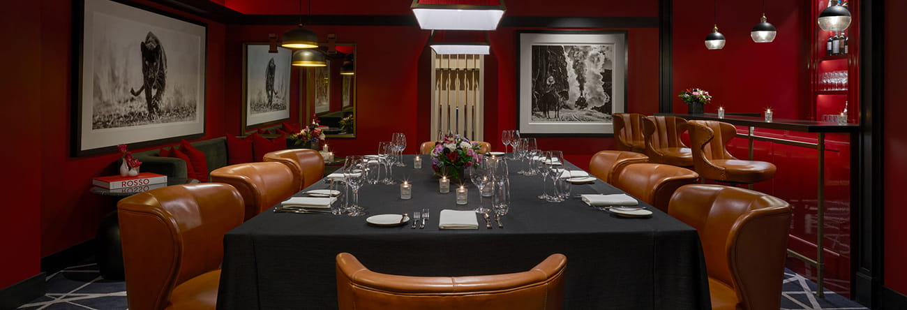 The Board Room set for an eight person private dinner.