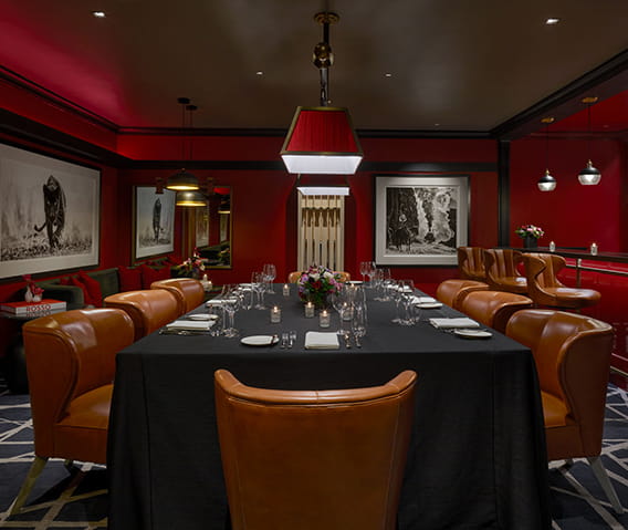 The Board Room set for an eight person private dinner.
