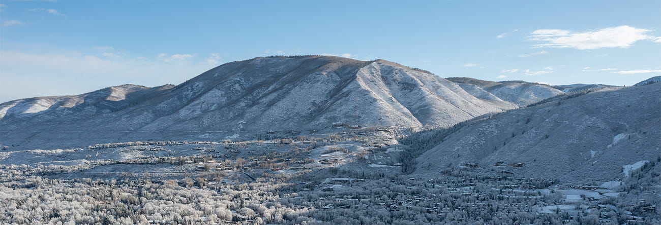View from Aspen mountain looking at the town in the winter.