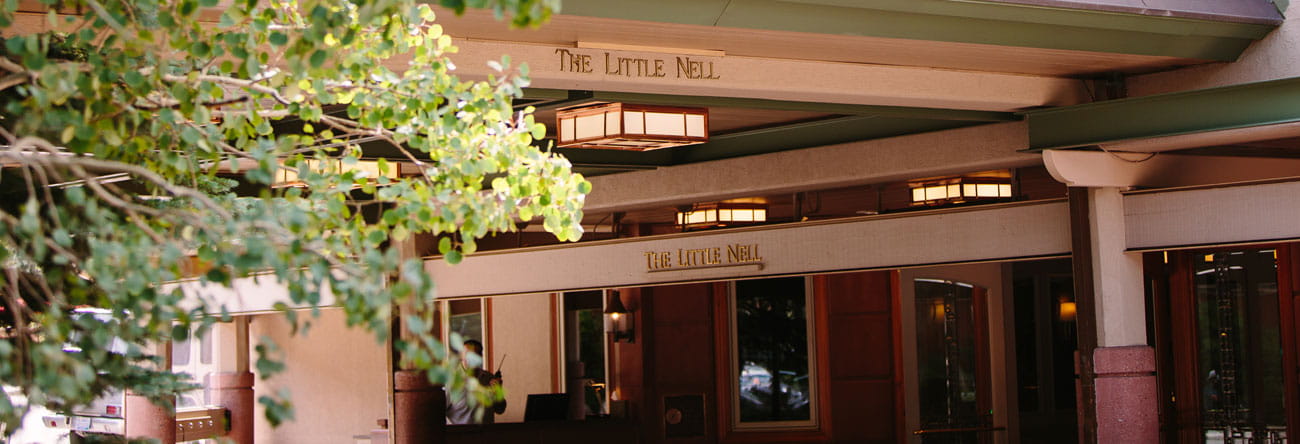 The entrance and signage at The Little Nell in Aspen. 