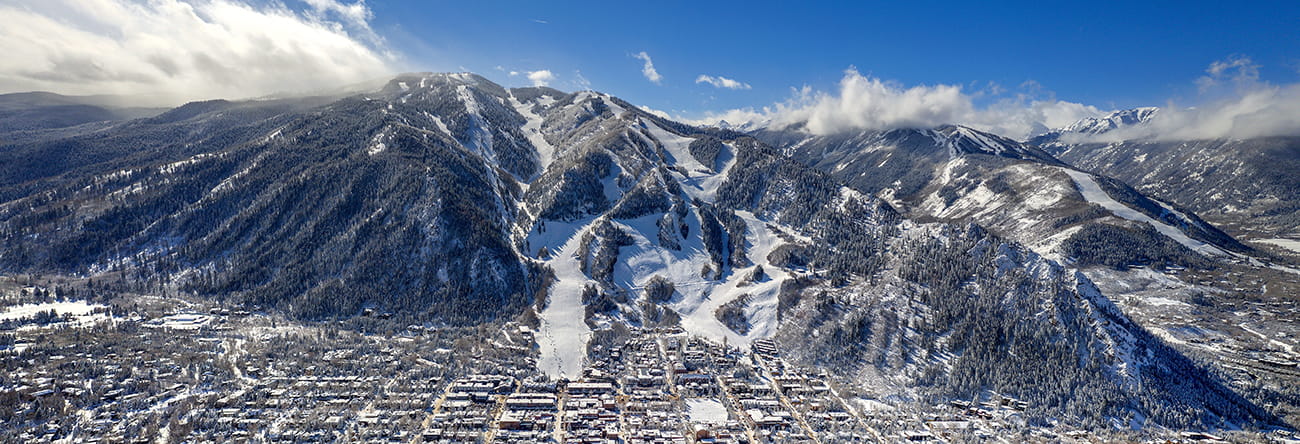 Aspen mountain blanketed in snow