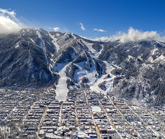 Aspen mountain blanketed in snow