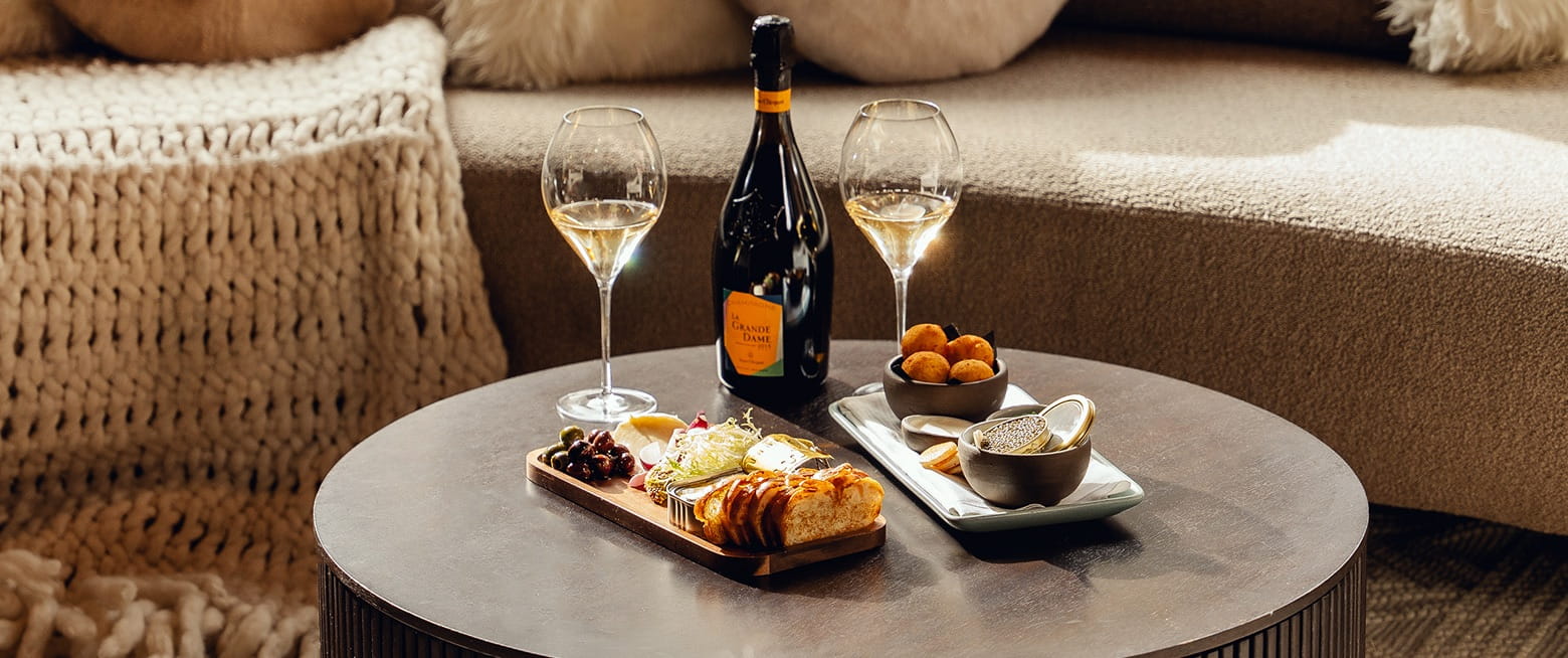 wine and food on table