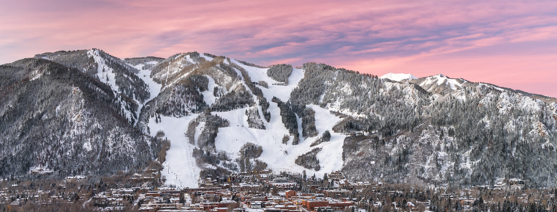 aerial view of aspen and mountains in the winter
