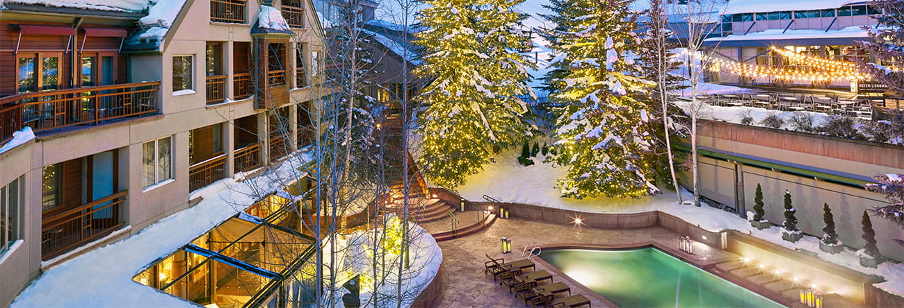 The Little Nell courtyard and pool in the winter.