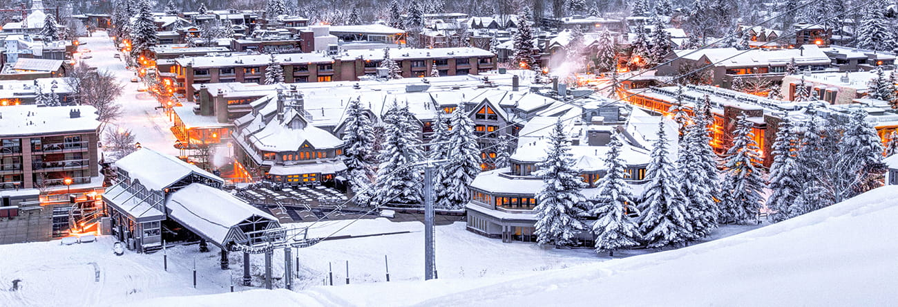 The Little Nell hotel at the base of Aspen Mountain on a winter evening