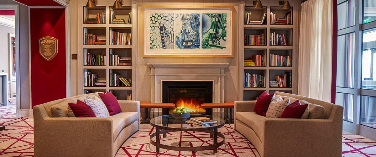 fireplace seating area at aspen mountain club