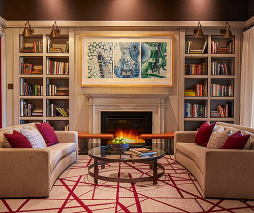 fireplace seating area at aspen mountain club