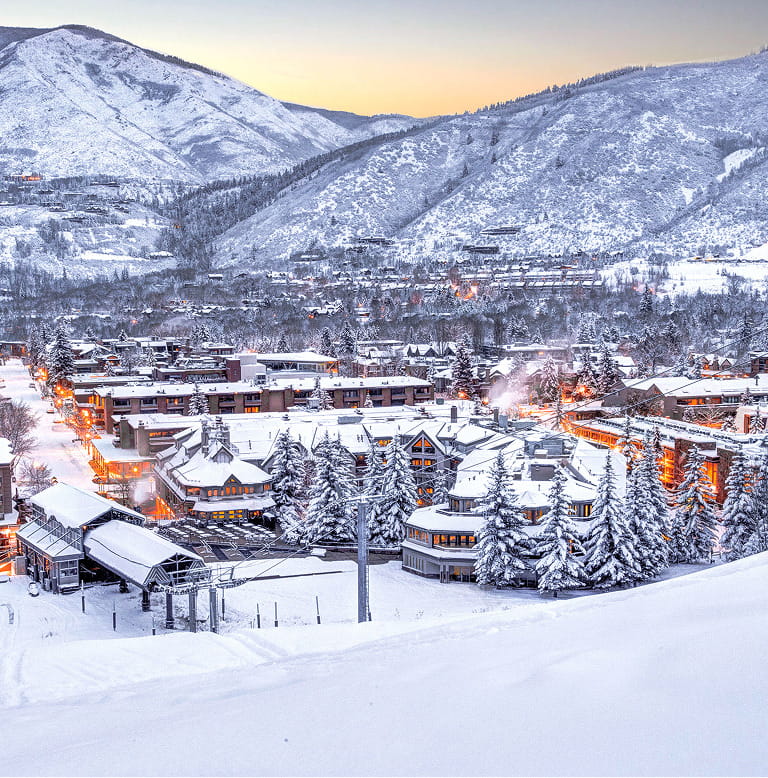 hotel and aspen gondola in the winter