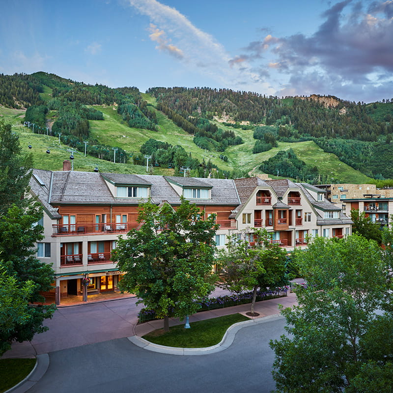 aerial view of hotel and aspen mountains