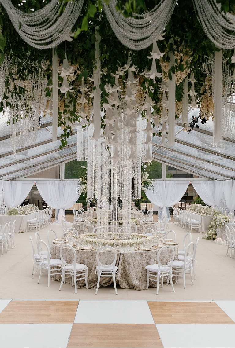 wedding setup in tent at gondola plaza