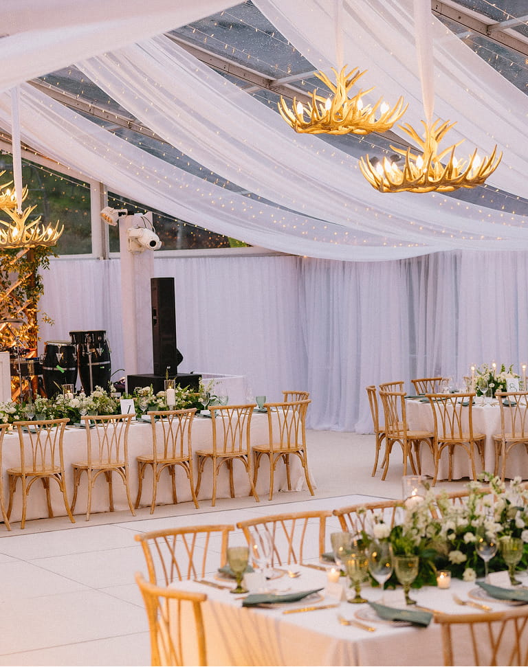 wedding setup in tent at gondola plaza