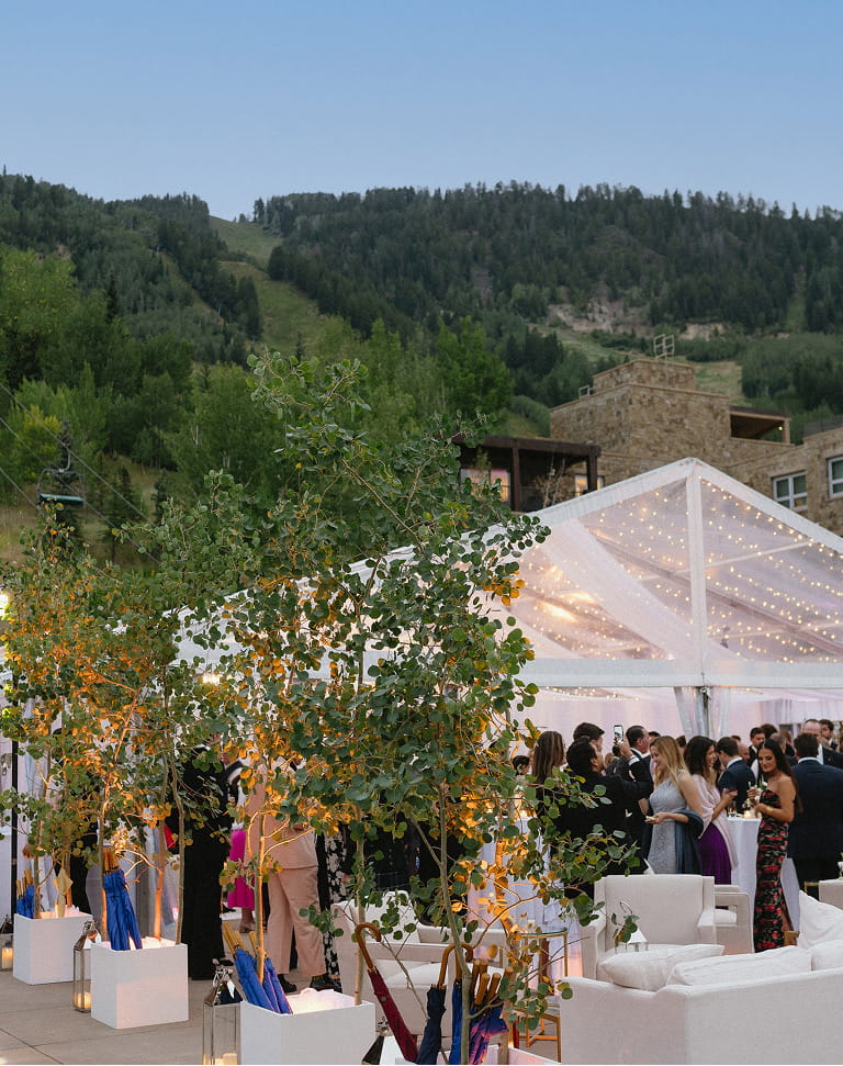 outside of wedding tent at gondola plaza