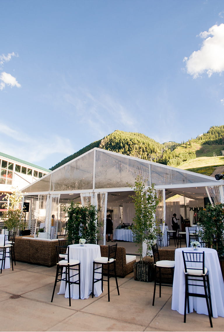 outside of wedding tent at gondola plaza