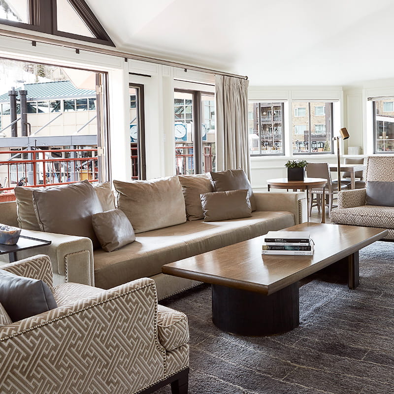 living room overlooking aspen gondola