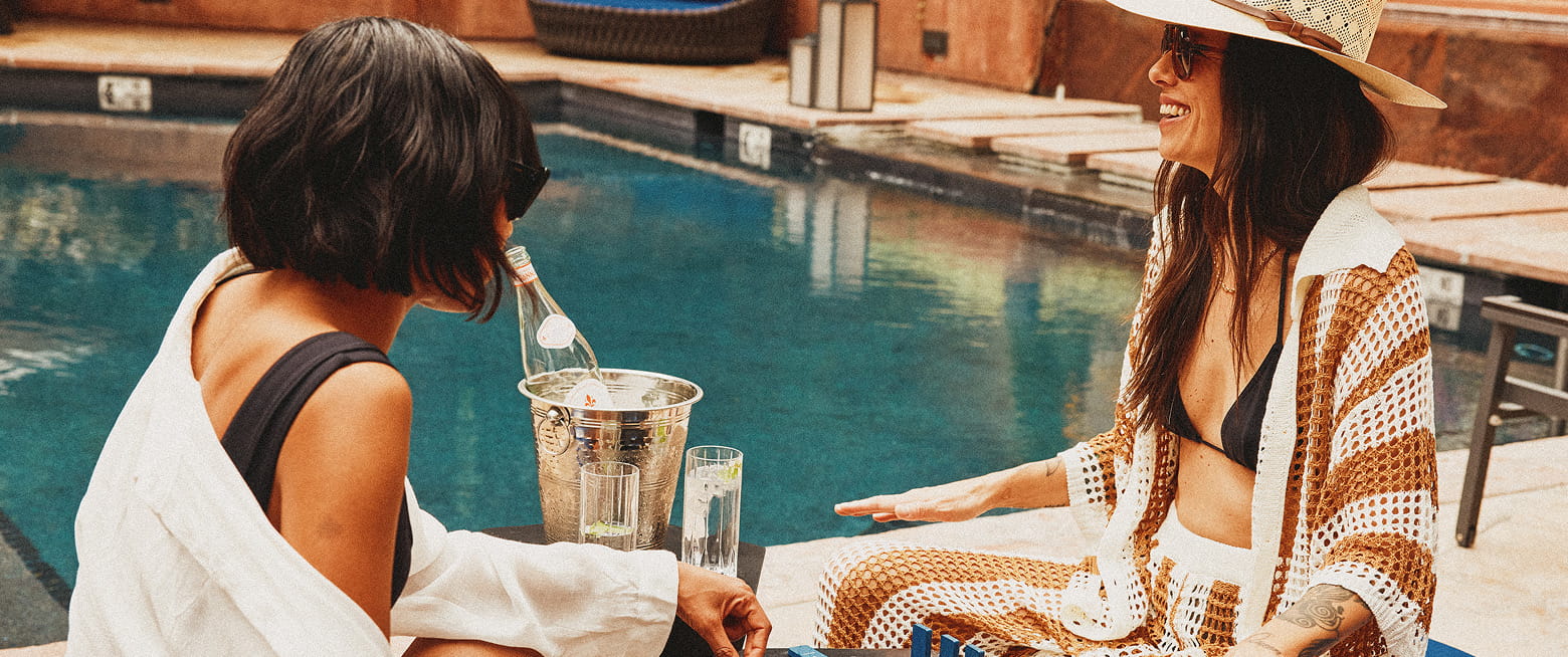 two women at the pool