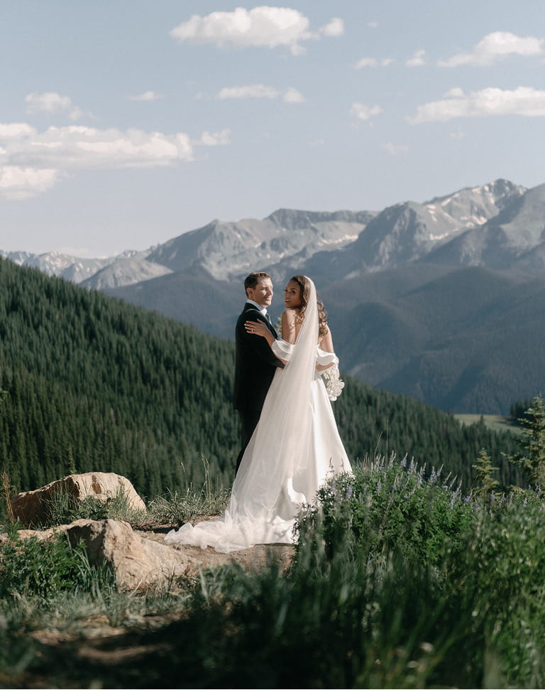 wedding couple at wedding deck venue