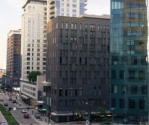 aerial view of exterior of limelight denver