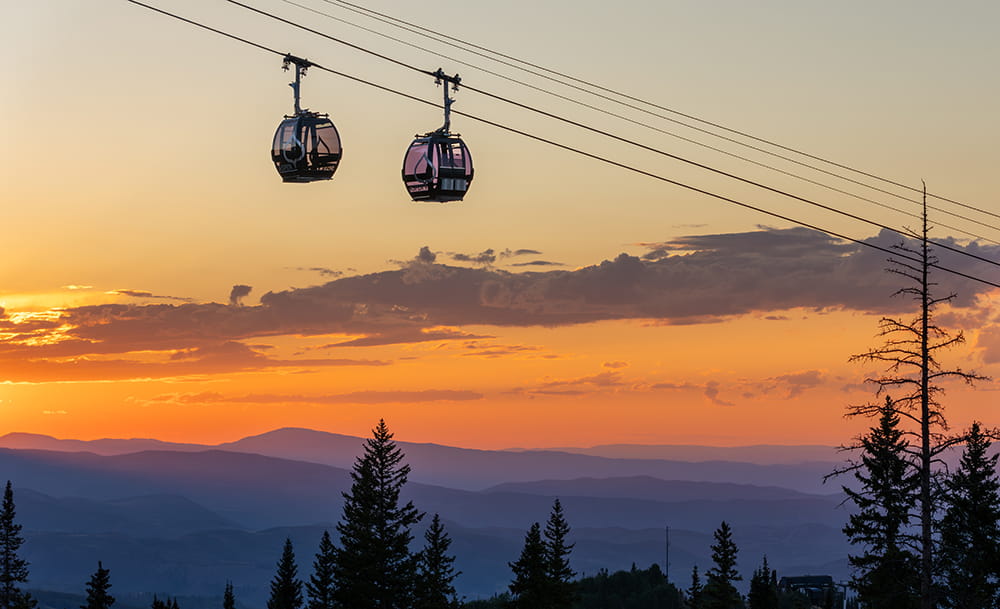 aspen gondola in the summer at sunset
